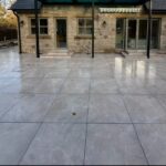 Modern patio with large tiles