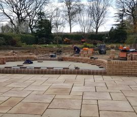 Construction site with brickwork in progress