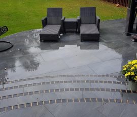 Outdoor seating area with planters.